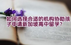 如何选择合适的机构协助孩子申请新加坡高中留学？